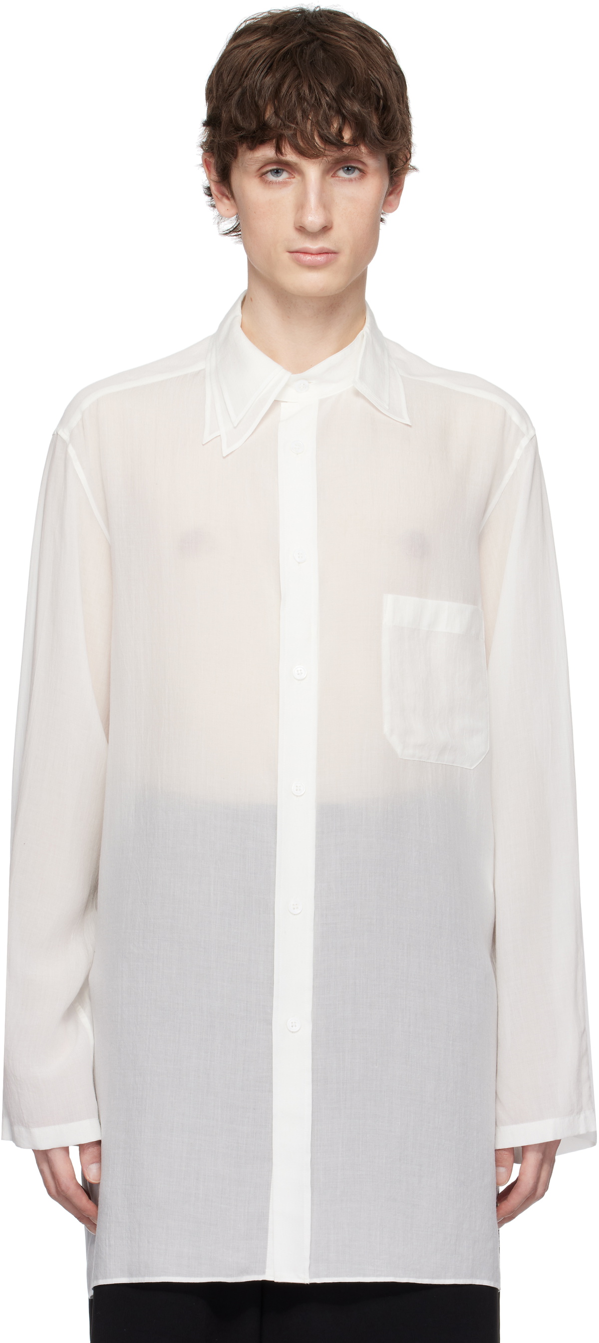 YOHJI YAMAMOTO White 60 Cellulose Loan Triple Collar Shirt Yohji