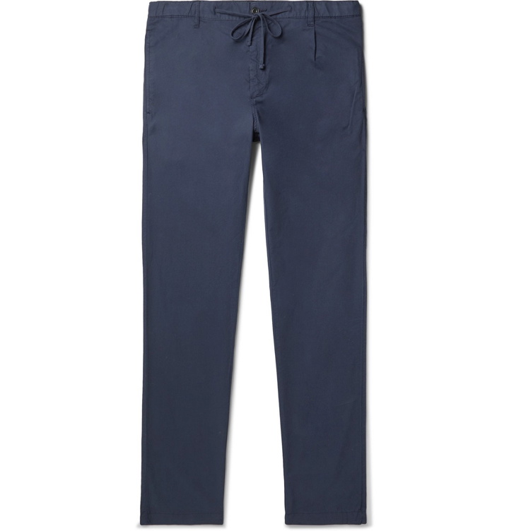 Photo: Hartford - Slim-Fit Tapered Pleated Cotton Drawstring Trousers - Blue