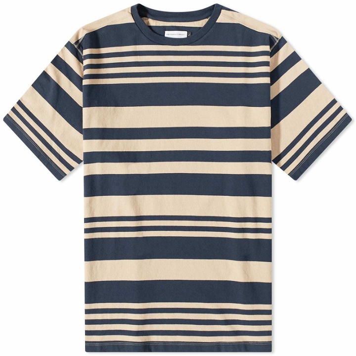 Photo: Pop Trading Company Men's Striped Logo T-Shirt in Sesame