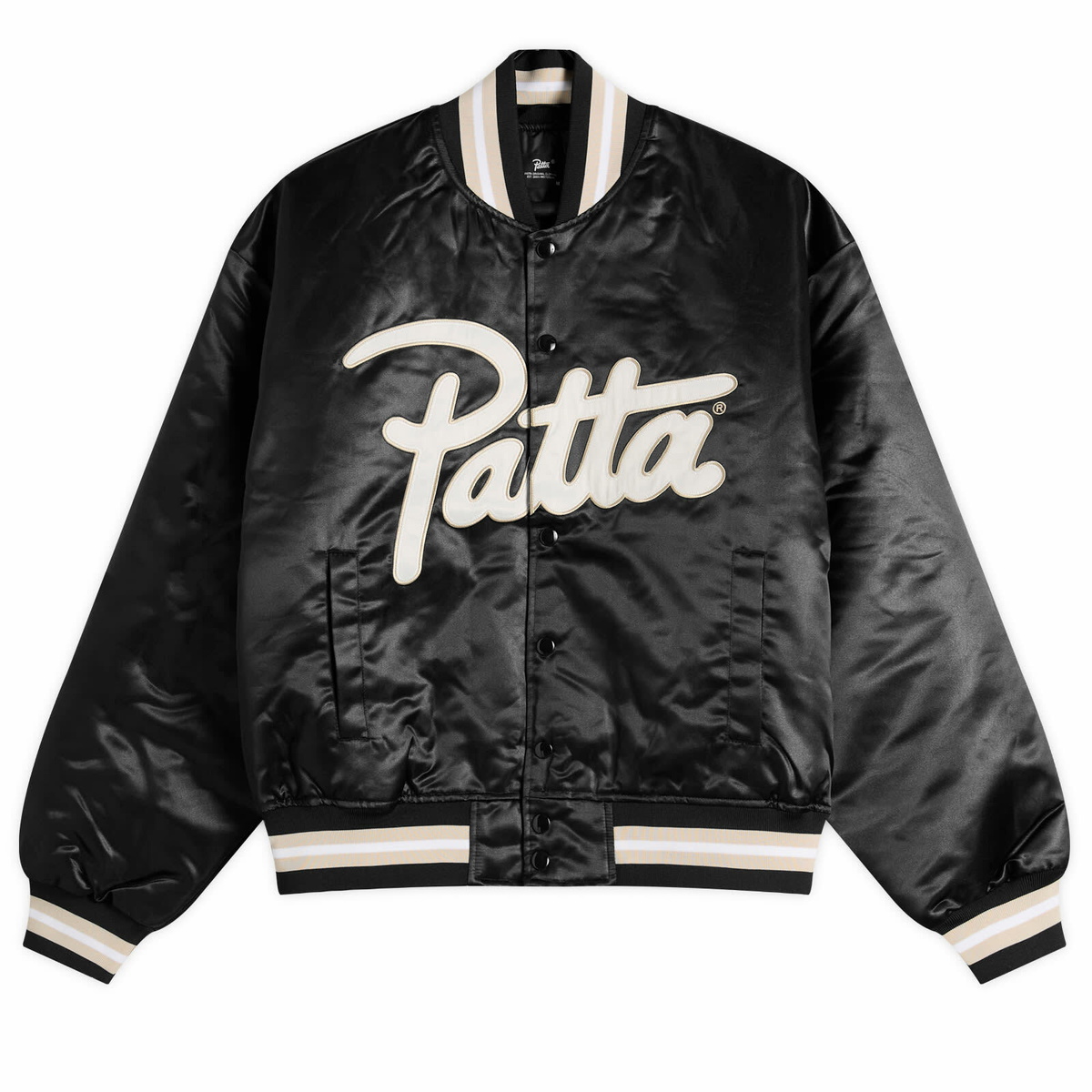 Patta Men's Script Logo Satin Varsity Jacket in Black