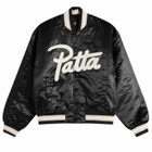 Patta Men's Script Logo Satin Varsity Jacket in Black