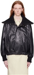 LEMAIRE Black Crinkled Leather Jacket