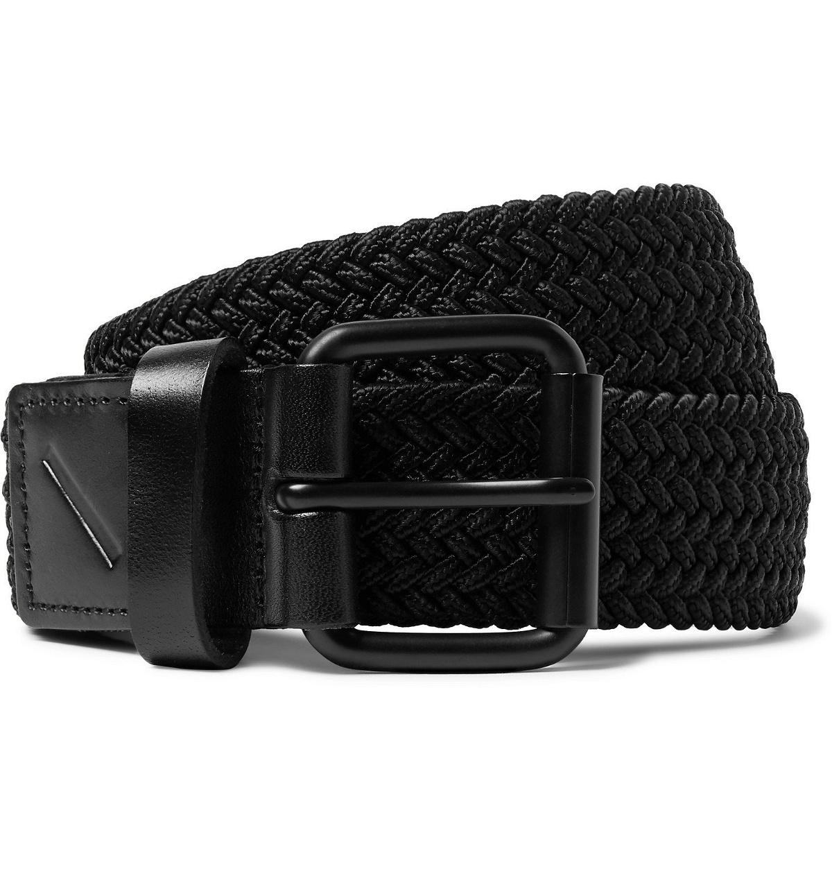 Photo: Saturdays NYC - 4cm Black Leather-Trimmed Woven Elastic Belt - Black