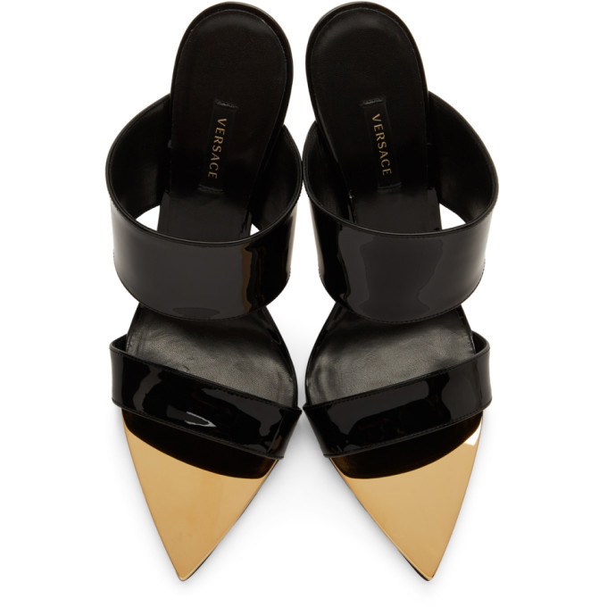 VERSACE Black Gold Leather High Heels Pumps Shoes 38EU 7-7.5M | eBay