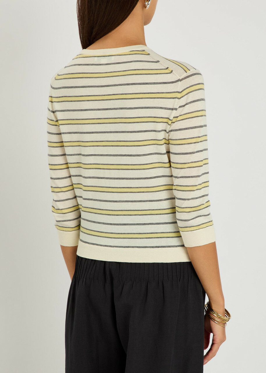 Vince Striped Cotton and Cashmere-blend Cardigan Yellow