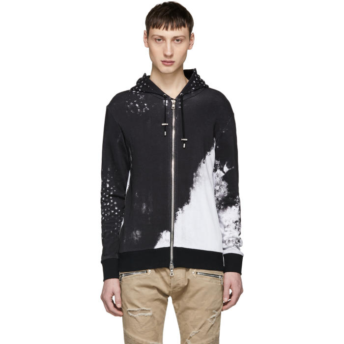 Photo: Balmain Black Capuche Print Zip Hoodie 