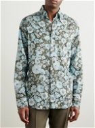 TOM FORD - Button-Down Collar Floral-Print Lyocell Shirt - Blue