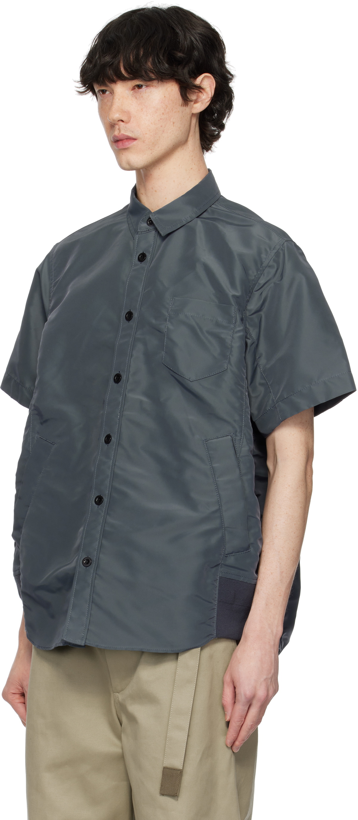 トップス SACAI Nylon Twill Cotton Shirt Size2 Nylon Twill Mix Cotton Jersey T-Shirt in Navy and Taupe