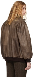 AURALEE Brown Heavy Lamb Leather Zip Jacket