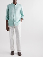 Altea - Grandad-Collar Garment-Dyed Linen Shirt - Green