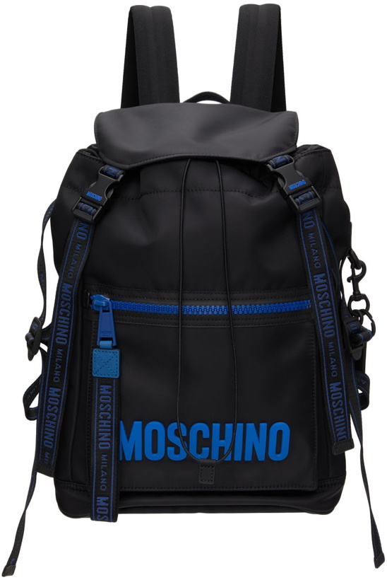 Photo: Moschino Black & Blue Logo Backpack
