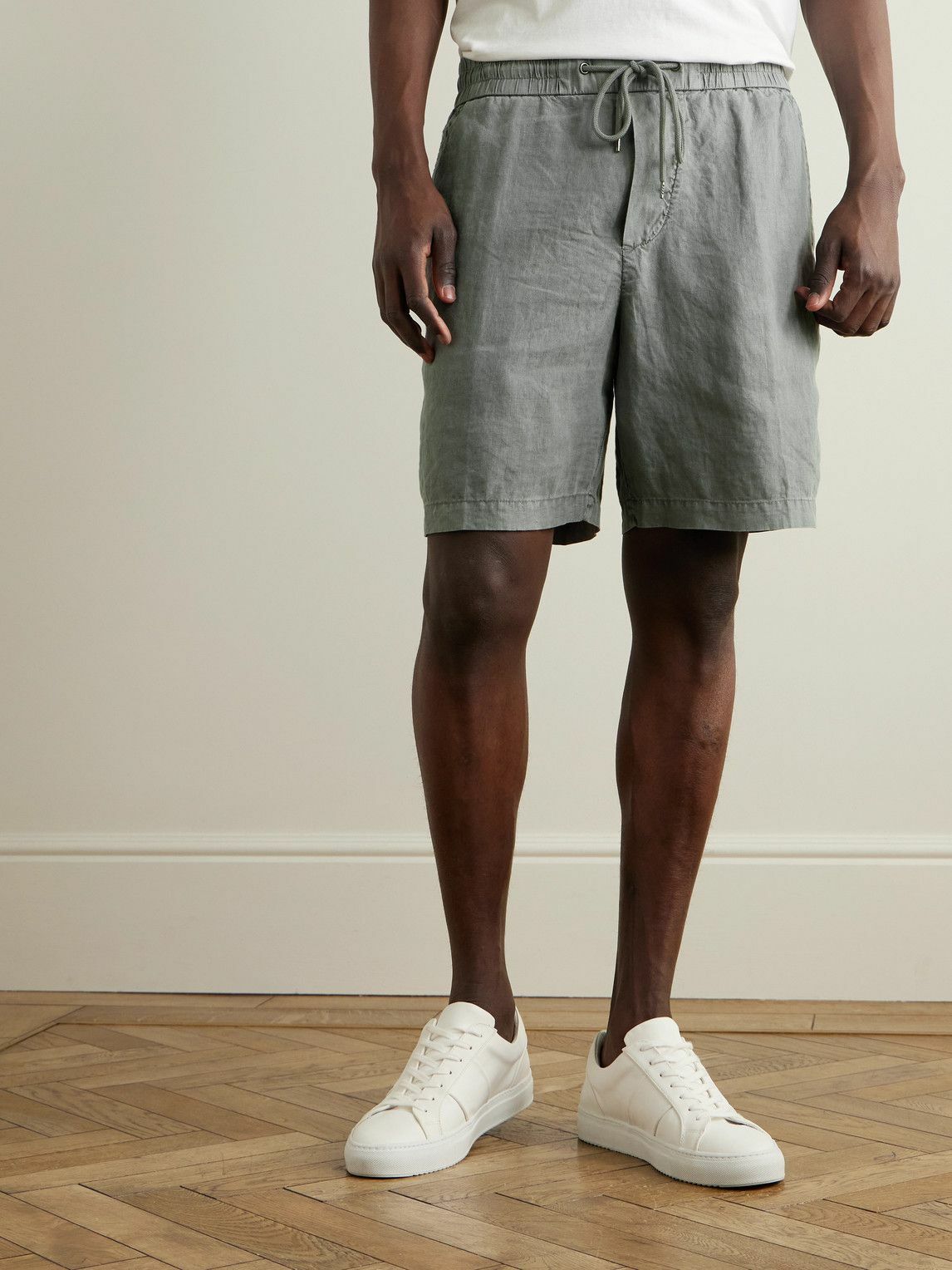 James Perse - Straight-Leg Garment-Dyed Linen Drawstring Shorts - Gray