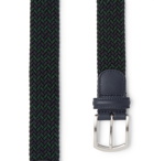 Anderson's - 3.5cm Navy Leather-Trimmed Woven Elastic Belt - Navy