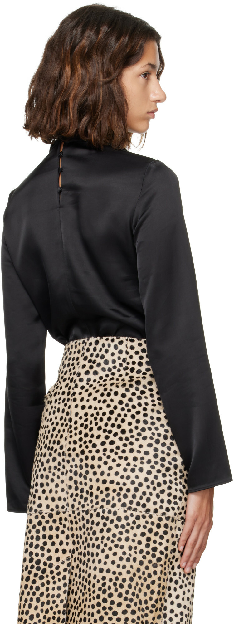 Róhe Black Satin Cape Blouse