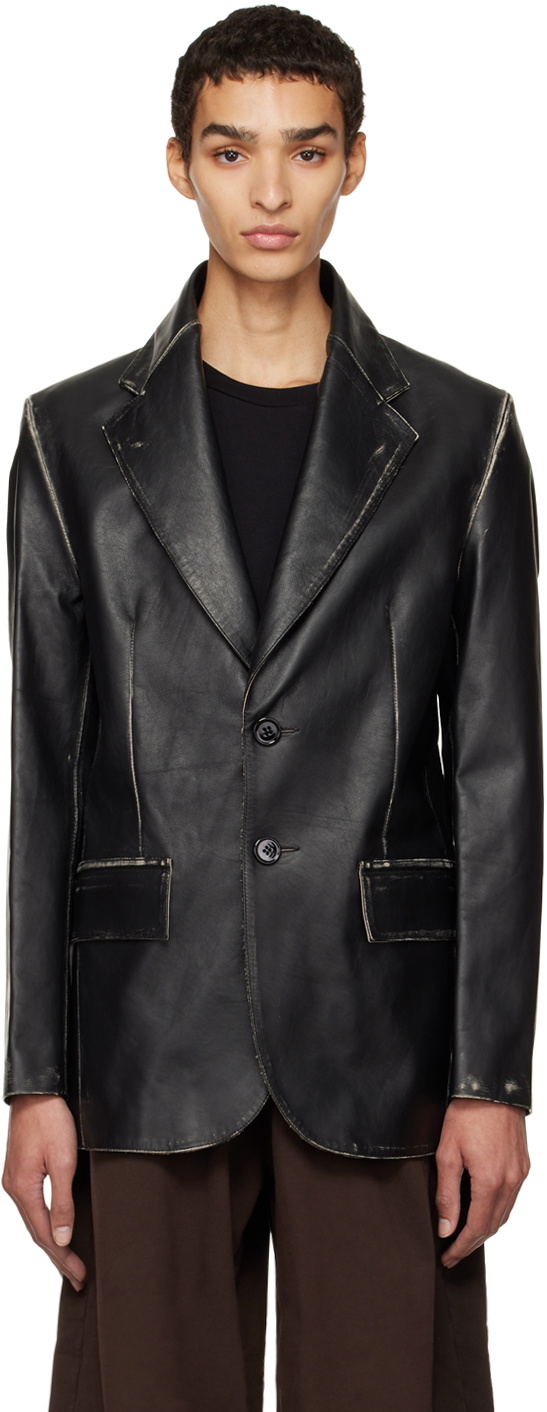 MM6 Maison Margiela Black Distressed Leather Jacket MM6 Maison Margiela