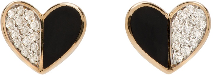 Photo: Adina Reyter Gold & Black Ceramic Pavé Folded Heart Earrings
