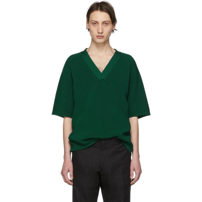 Photo: Dries Van Noten Green Knit Native Short Sleeve Sweater
