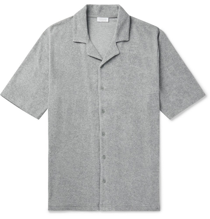 Photo: Sunspel - Camp-Collar Mélange Cotton-Terry Shirt - Gray