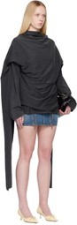 Jean Paul Gaultier Black Integrated Scarf Laurier Stamp T-Shirt