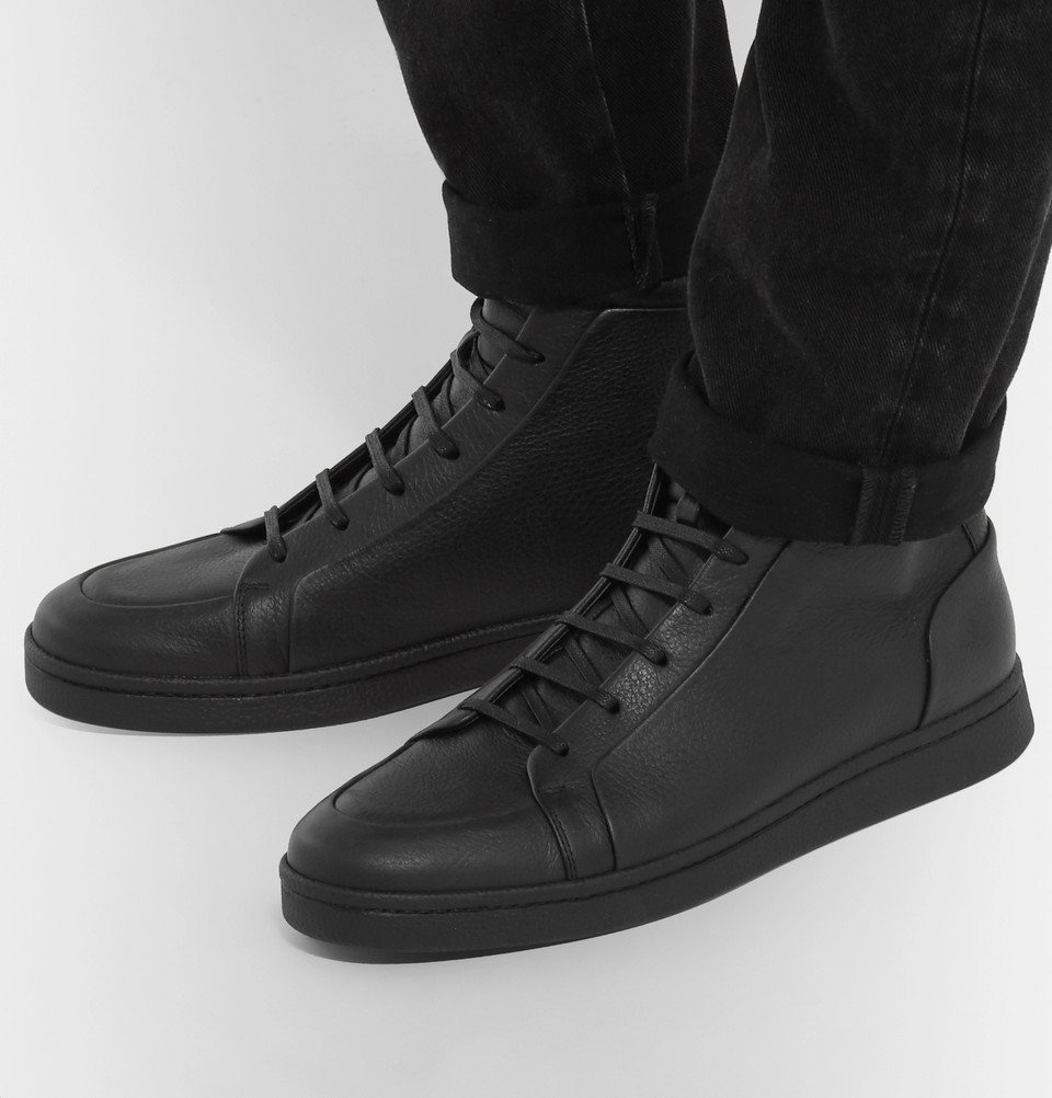 Balenciaga Urban High Textured Leather High Top Sneakers Men Black