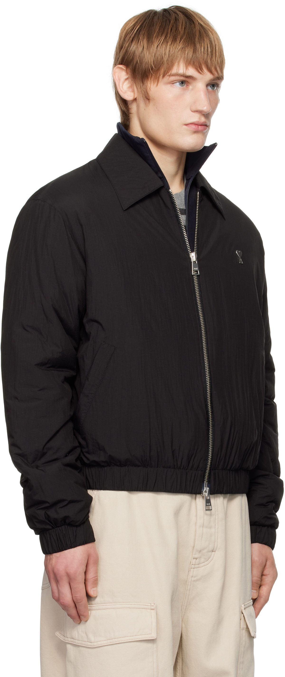 AMI Paris Black Ami de Coeur Zipped Bomber Jacket AMI