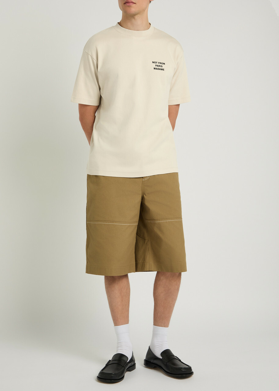 DRÔLE DE Monsieur Le T-shirt Slogan Printed Cotton T-shirt Beige