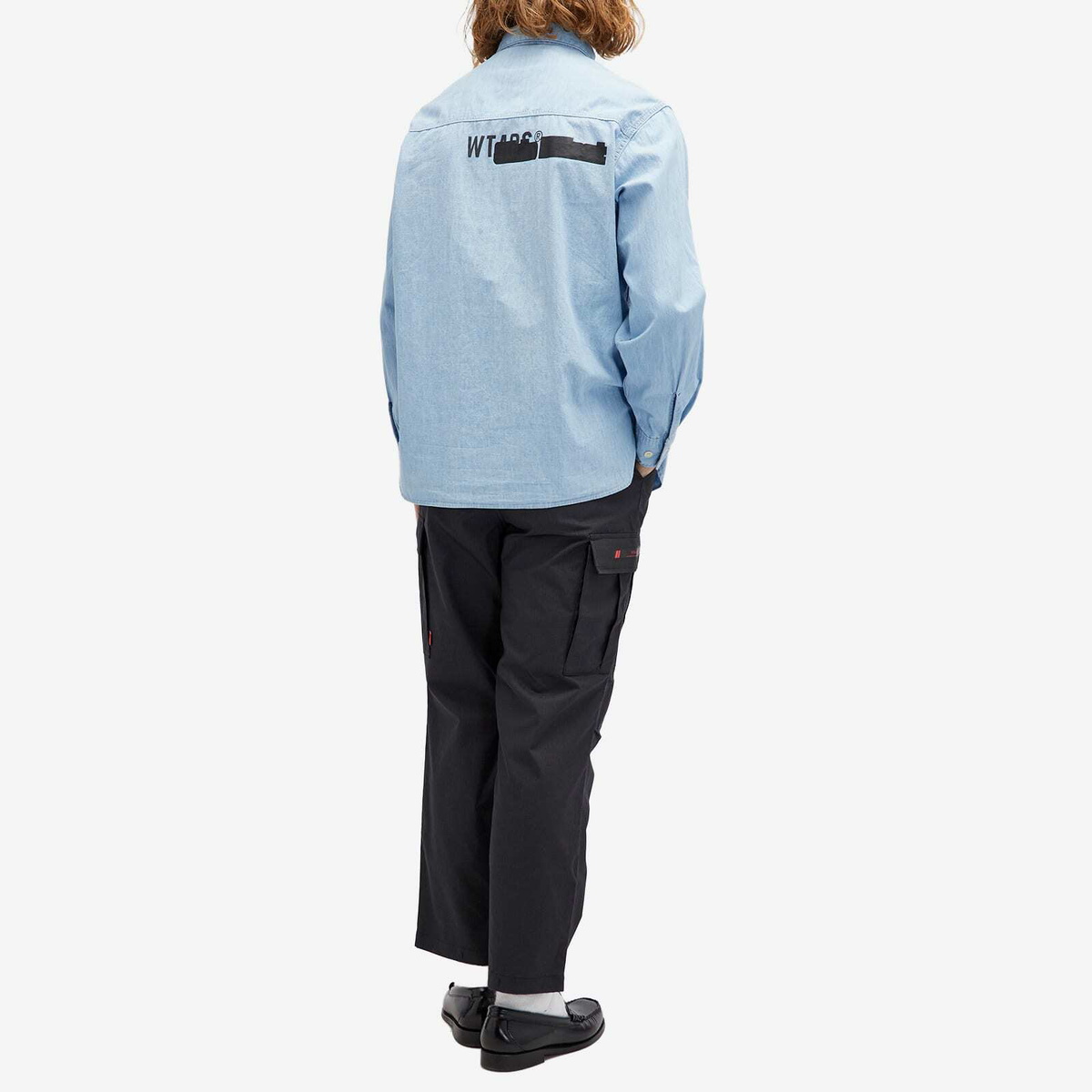 WTAPS Men's 11 Back Print Chambray Shirt in Indigo