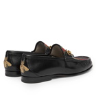 Gucci - Roos Horsebit Embroidered Leather and Checked Tweed Loafers - Men - Black