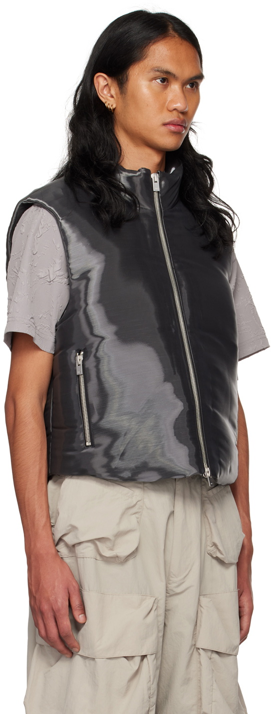 HELIOT EMIL Gray Liquid Metal Down Vest Heliot Emil HELIOT EMIL Gray Liquid Metal Down Vest Heliot Emil