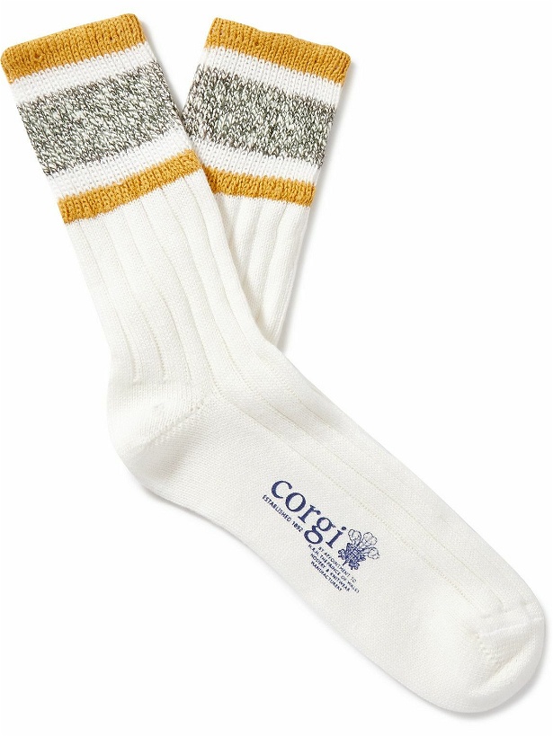 Photo: Corgi - Striped Ribbed Cotton Socks - White
