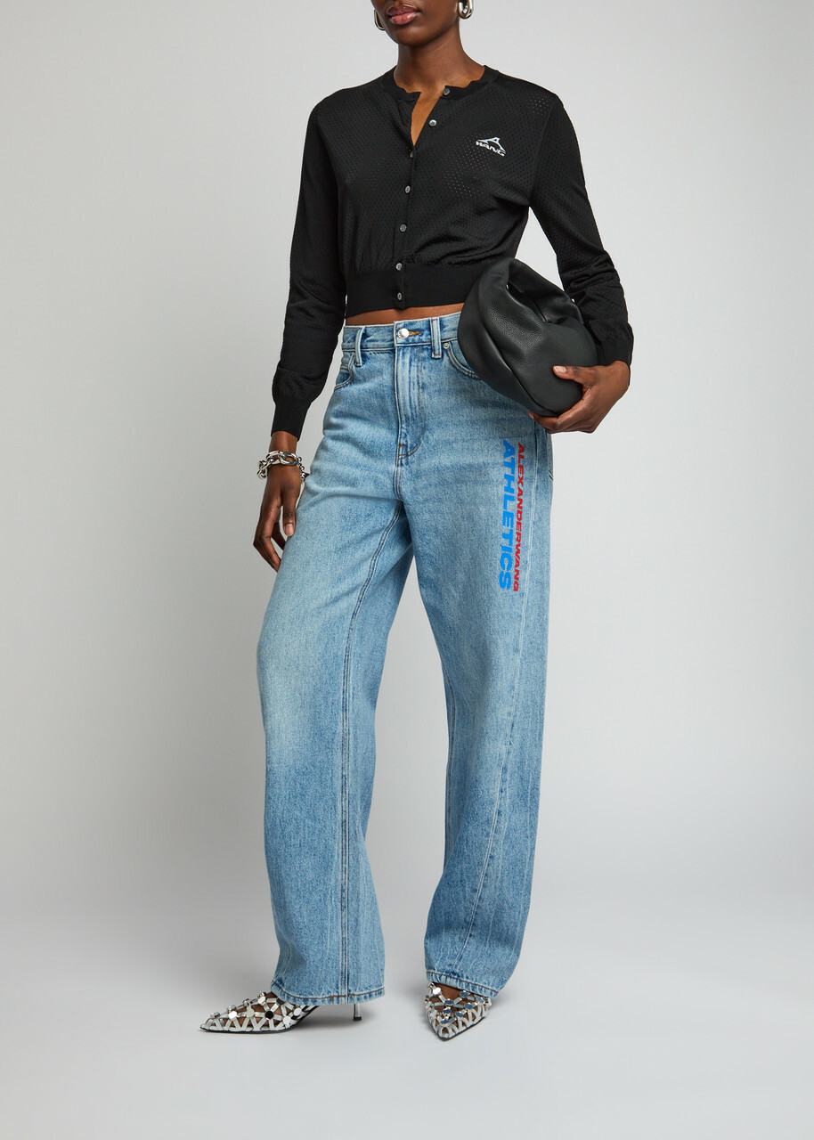 Alexanderwang.t Logo-print Barrel-leg Jeans Indigo