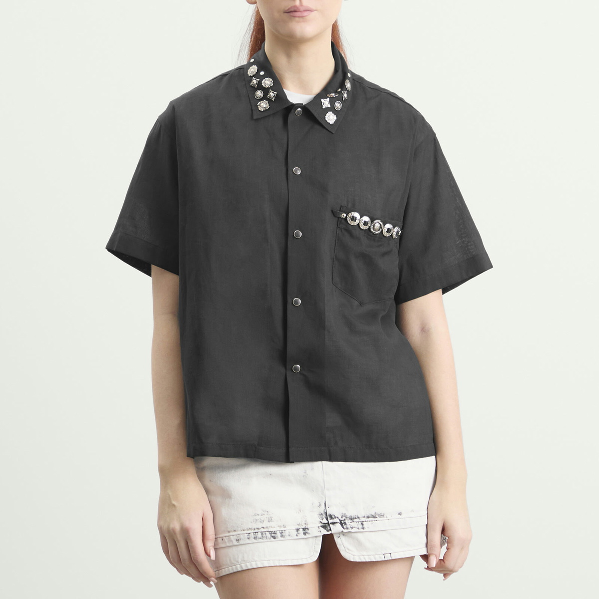 TOGA ARCHIVES Women's TOGA Plain Weave Metal Short Sleeve Shirt in Black