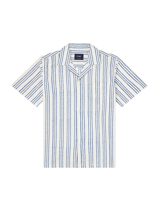 Photo: Drake's - Camp-Collar Striped Cotton-Poplin Shirt - Blue