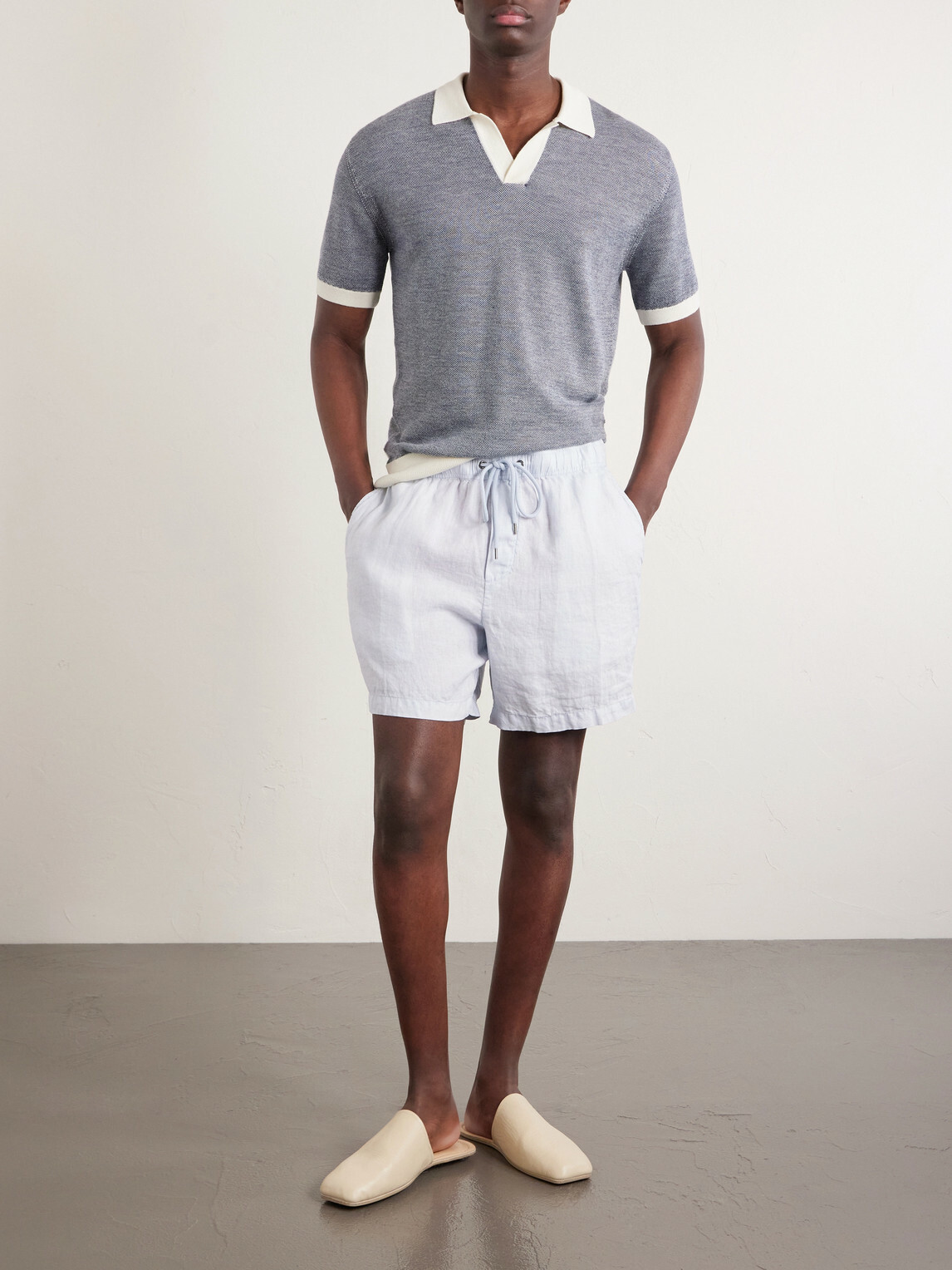 James Perse - Straight-Leg Garment-Dyed Linen Drawstring Shorts - Blue