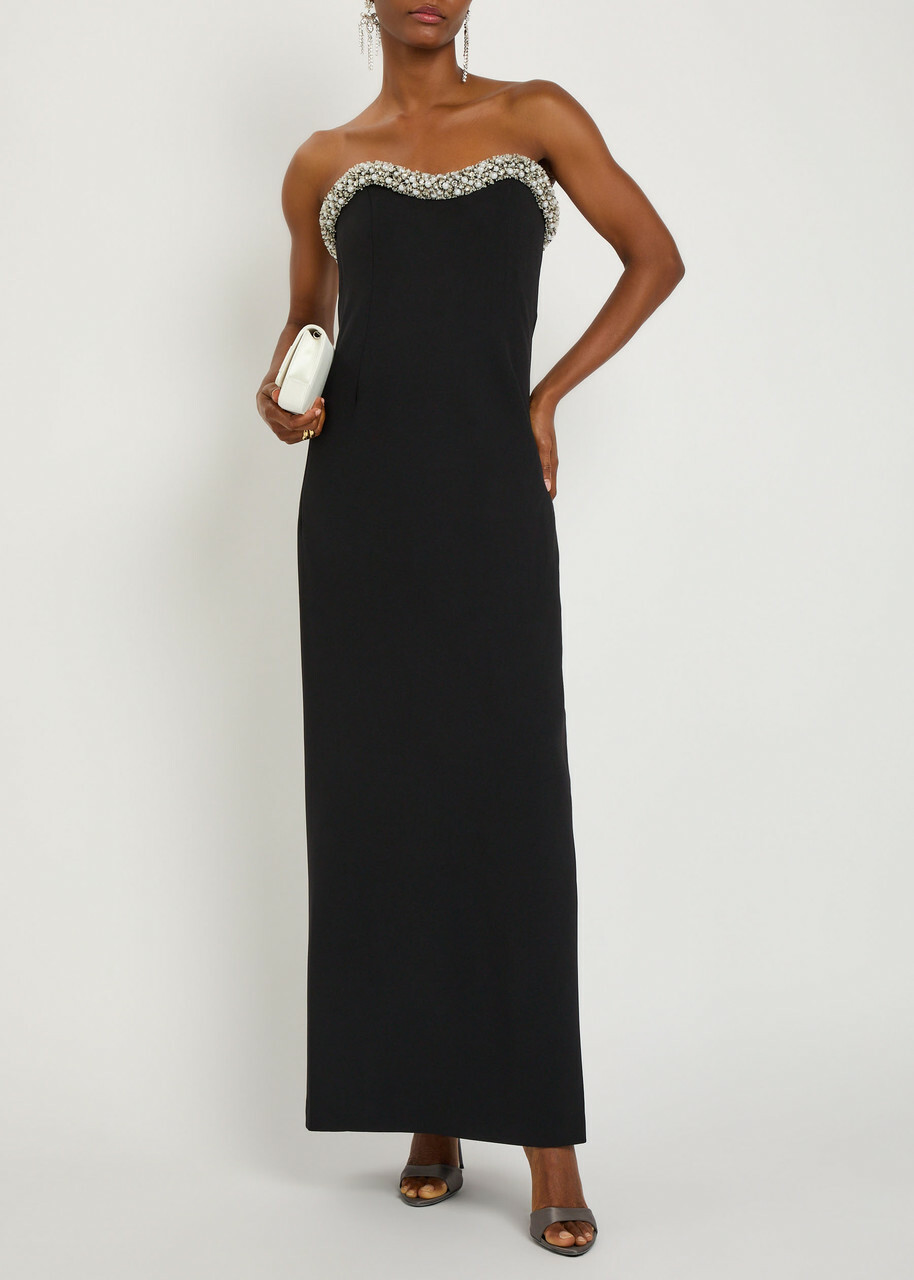 Simkhai Riona Embellished Strapless Crepe Gown Black