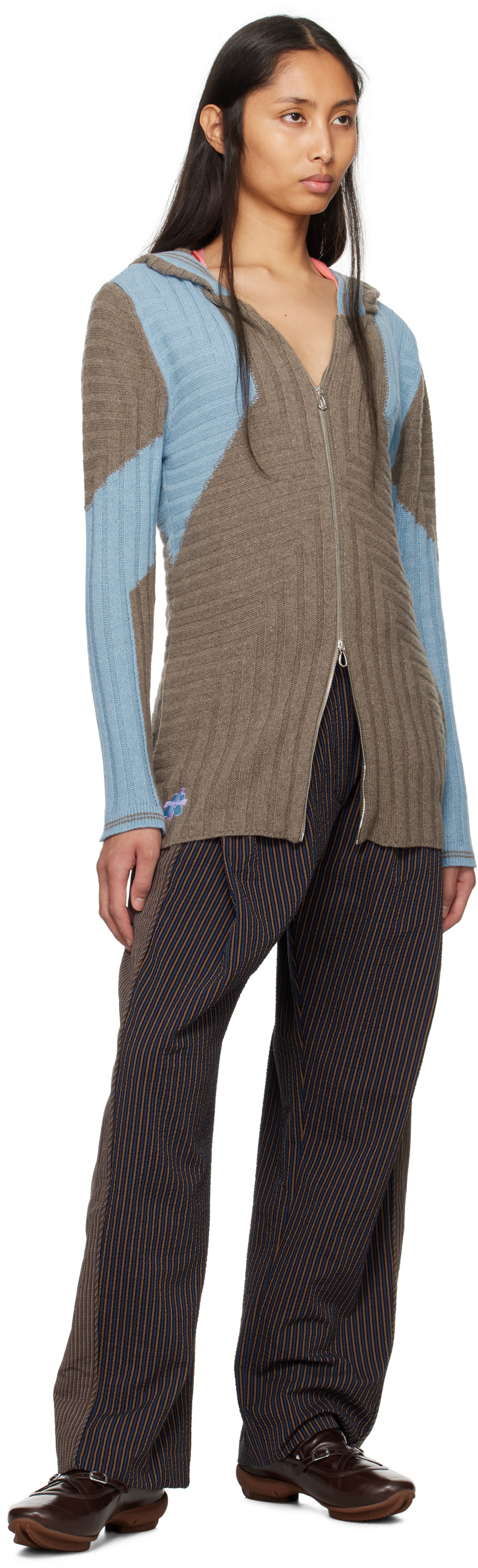 Kiko Kostadinov Brown & Blue Dakota Oversized Knit Hoodie