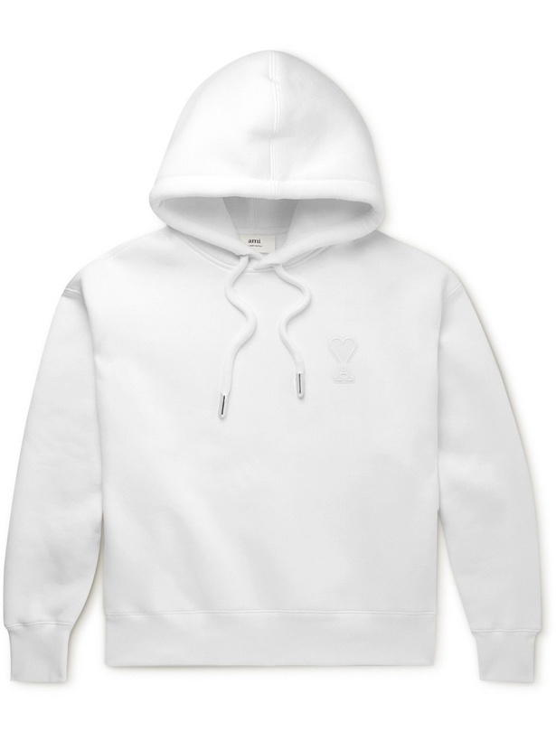 Photo: AMI PARIS - Logo-Appliquéd Cotton-Blend Jersey Hoodie - White