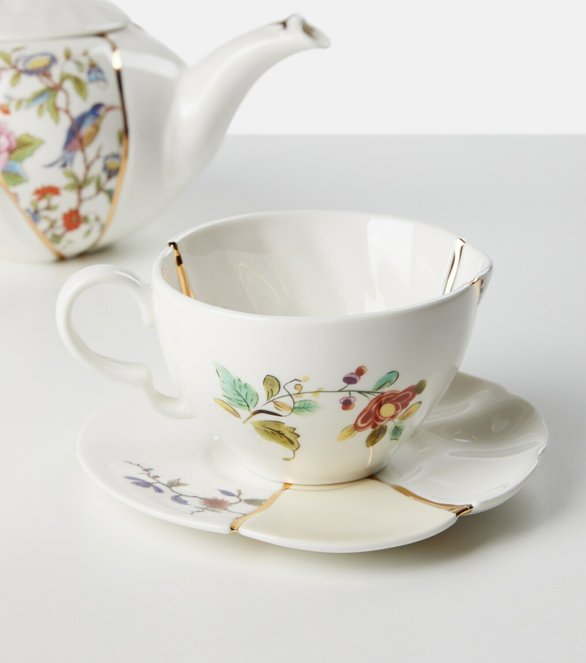 Seletti Kintsugi gold-plated porcelain teacup and saucer set by Marcantonio Raimondi Malerba