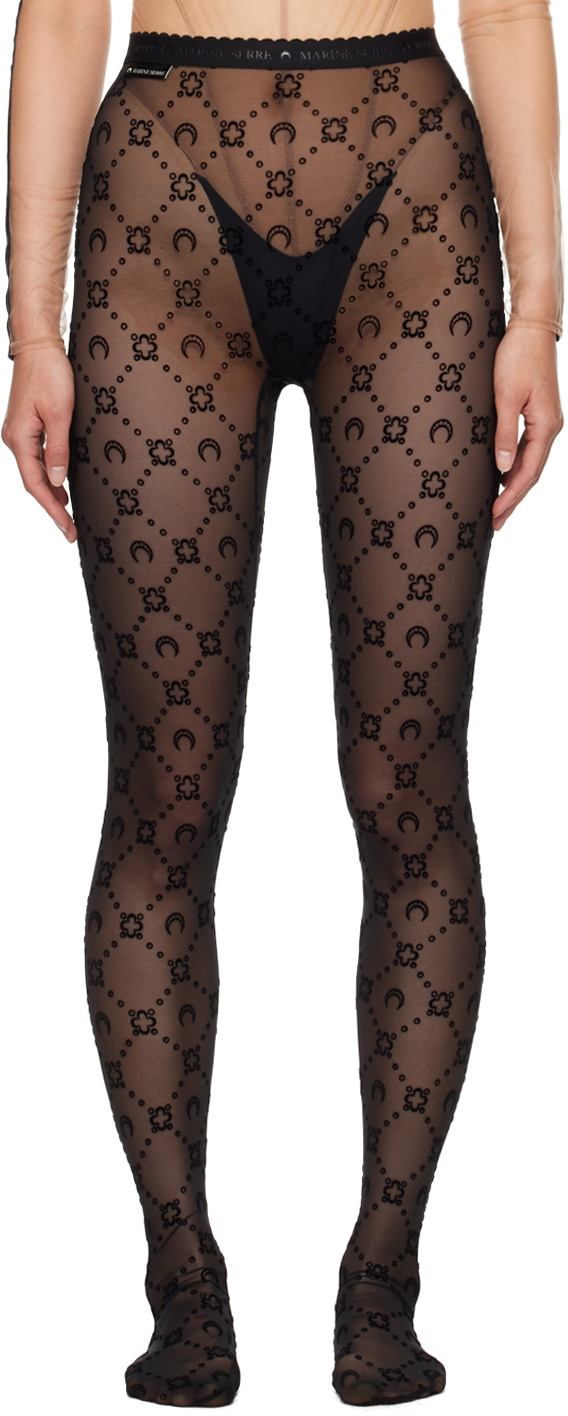 【関税込み】Marine Serre ブラック Moonogram タイツ Black Moonogram Tights by Marine Serre on Sale