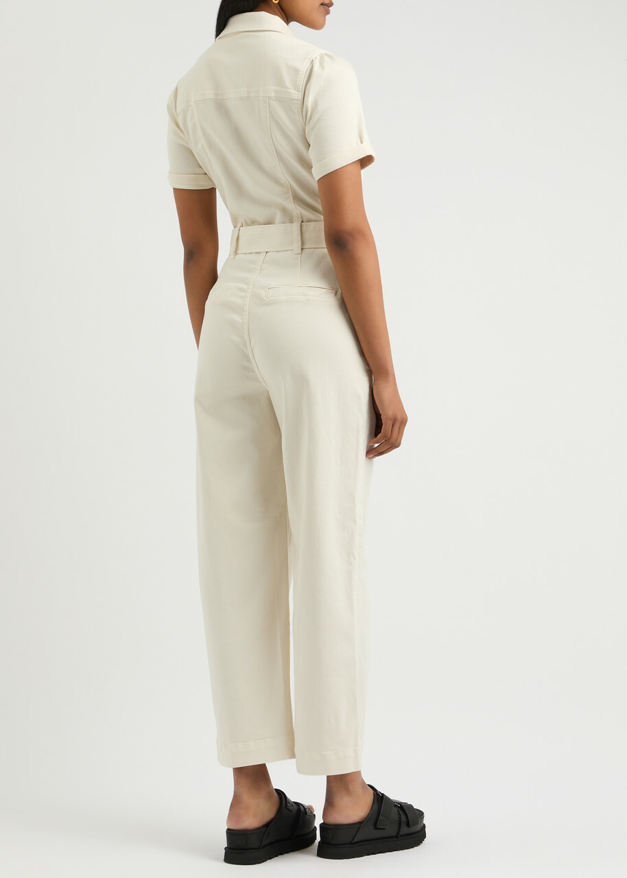 Paige Anessa Wide-leg Stretch-denim Jumpsuit Sand