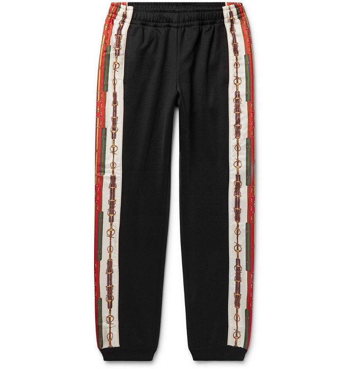 Photo: Gucci - Slim-Fit Tapered Printed Silk-Trimmed Jersey Track Pants - Black