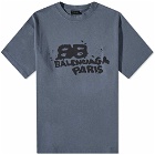 Balenciaga Men's Dirty BB Paris Logo T-Shirt in Washed Blue/Black