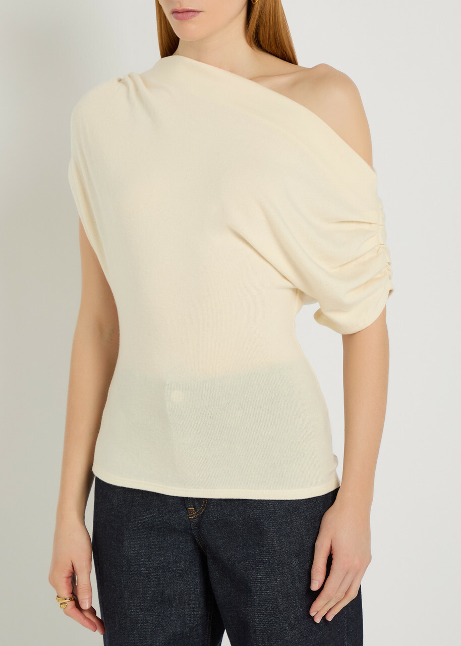 Reformation Iris Off-the-shoulder Knit top Beige