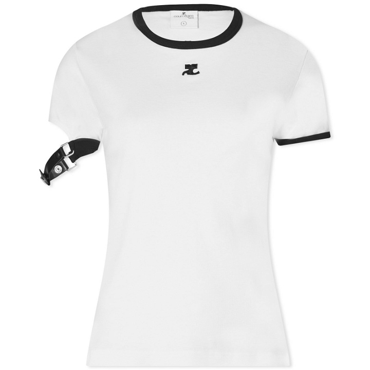 Photo: Courrèges Women's Buckle Contrast T-Shirt in Heritage White/Black