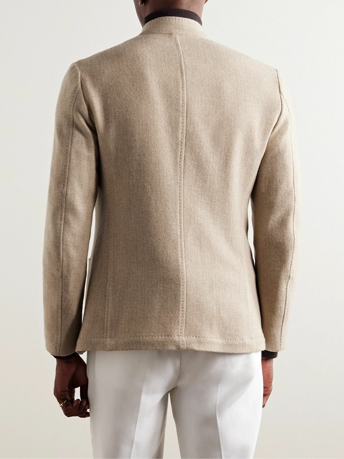 Massimo Alba - Gstaad Slim-Fit Nehru-Collar Herringbone Wool