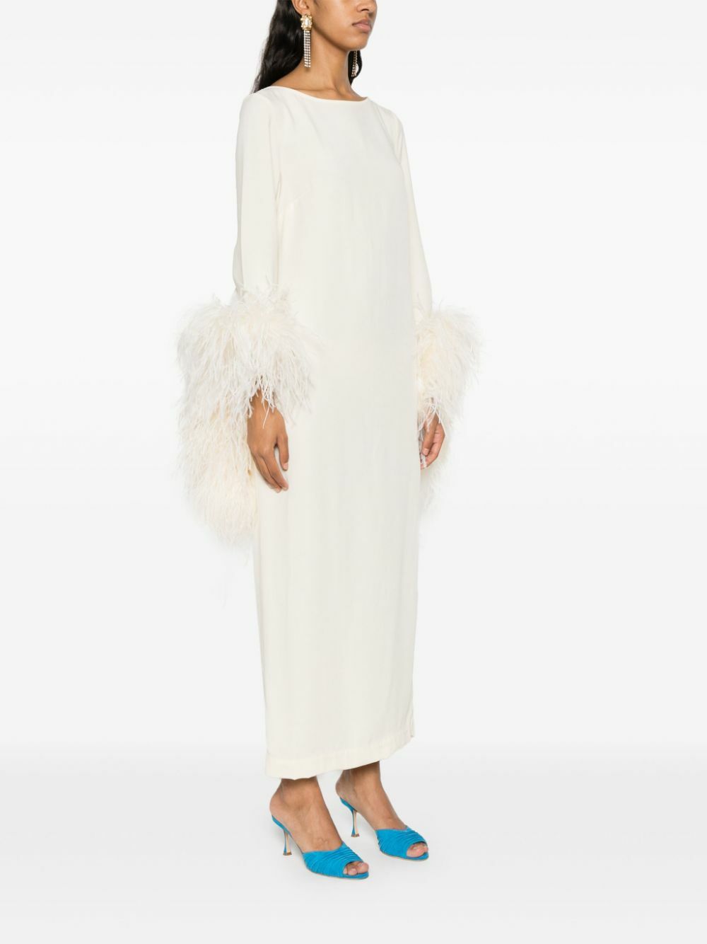 Taller Marmo White Feather-Trim Midi Dress Taller Marmo