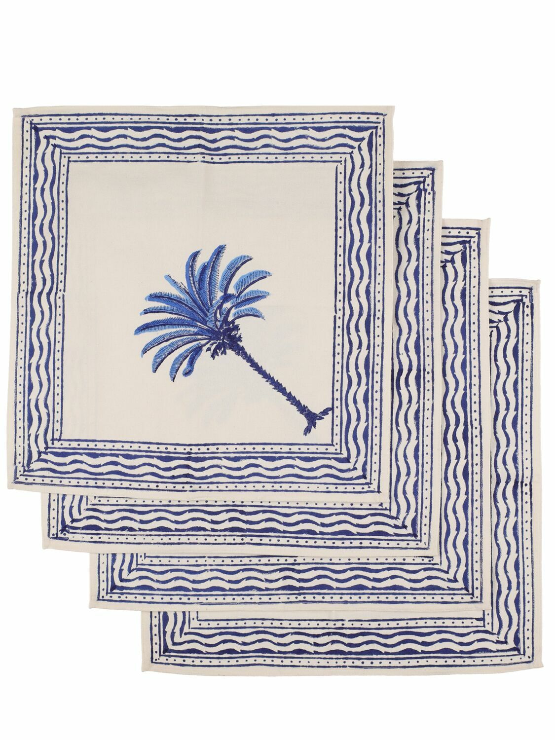 LES OTTOMANS Set Of 4 Handprinted Cotton Napkins