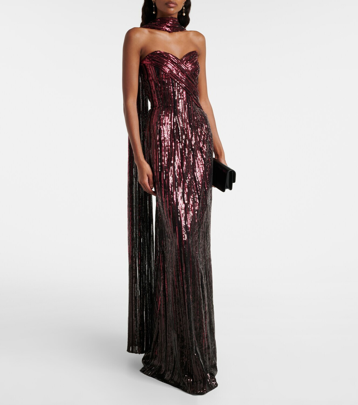 Elie Saab Scarf-detail sequined gown