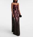 Elie Saab Scarf-detail sequined gown