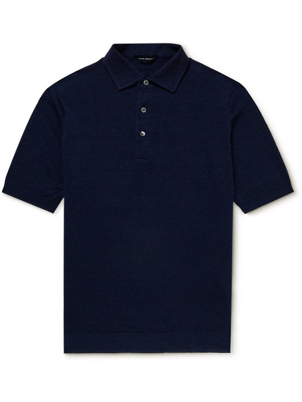 Photo: THOM SWEENEY - Slim-Fit Mélange Linen and Cotton-Blend Polo Shirt - Blue